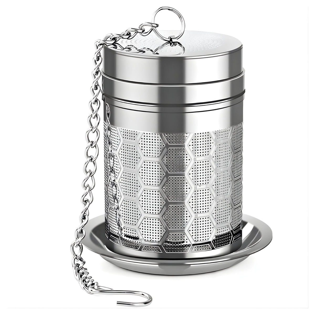 Stainless Steel Fine Mesh Tea Infuser with Chain & Drip Tray