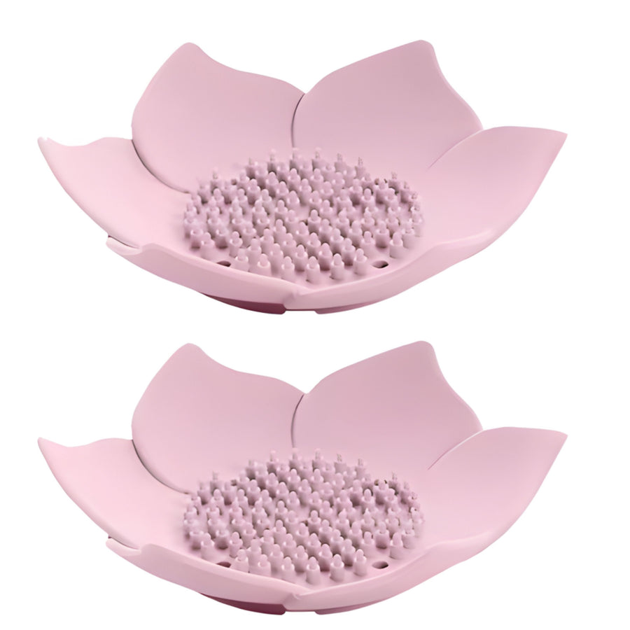 Silicone Self-Draining Flower Soap Dish 2 Pcs, Pink